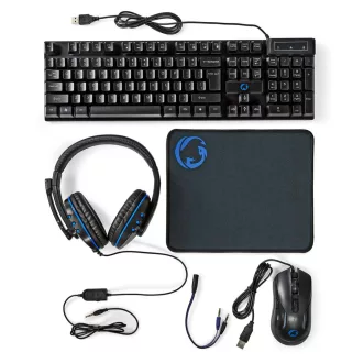   Nedis Gaming Combo Kit billentyűzet Egér mellékelve Játék USB QWERTY Nemzetközi amerikai Fekete