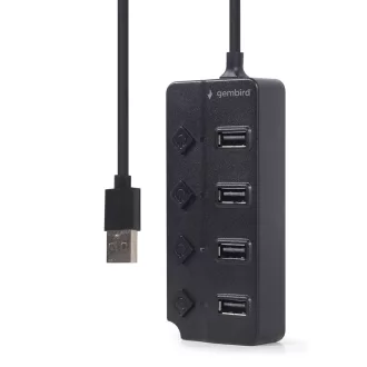   Gembird USB 2.0 powered 4-port hub with switches black USB 2.0 Type-A Fekete