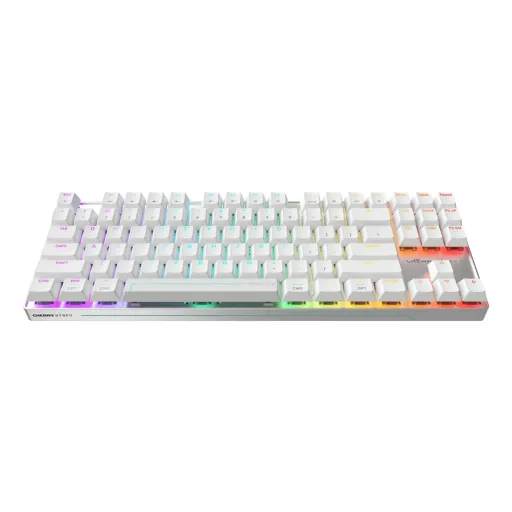 CHERRY MX 8.2 Pro TMR Wireless billentyűzet Játék USB + RF Wireless + Bluetooth QWERTY Nemzetközi amerikai Ezüst, Fehér