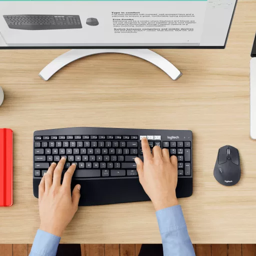 Logitech 920-008221 billentyűzet Egér mellékelve Univerzális RF vezeték nélküli + Bluetooth QWERTZ Német Fekete