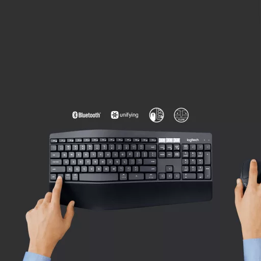 Logitech 920-008221 billentyűzet Egér mellékelve Univerzális RF vezeték nélküli + Bluetooth QWERTZ Német Fekete
