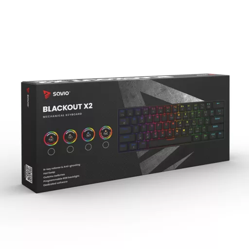 Savio BLACKOUT X2 BLUE billentyűzet Játék USB QWERTY Nemzetközi amerikai Fekete