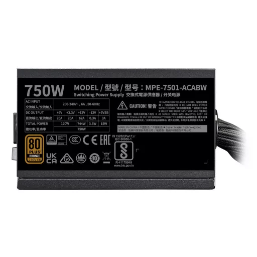 Cooler Master MWE Bronze 750 V3 230V 750 W 24-pin ATX ATX Fekete