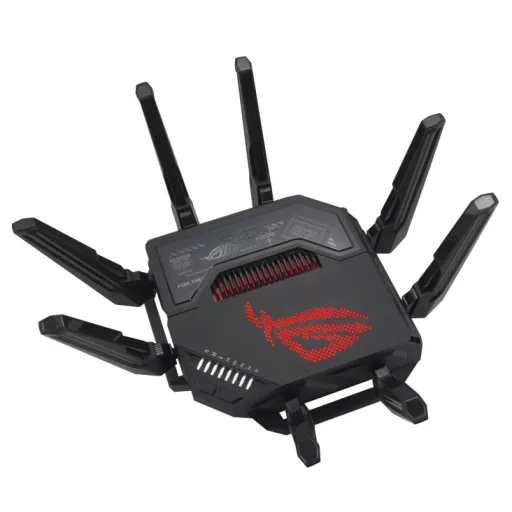 ASUS ROG Rapture GT-BE98 vezetéknélküli router 10 Gigabit Ethernet Quad-band (2.4 GHz / 5 GHz-1 / 5 GHz-2 / 6 GHz) Fekete