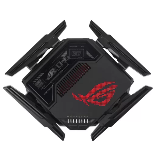 ASUS ROG Rapture GT-BE98 vezetéknélküli router 10 Gigabit Ethernet Quad-band (2.4 GHz / 5 GHz-1 / 5 GHz-2 / 6 GHz) Fekete