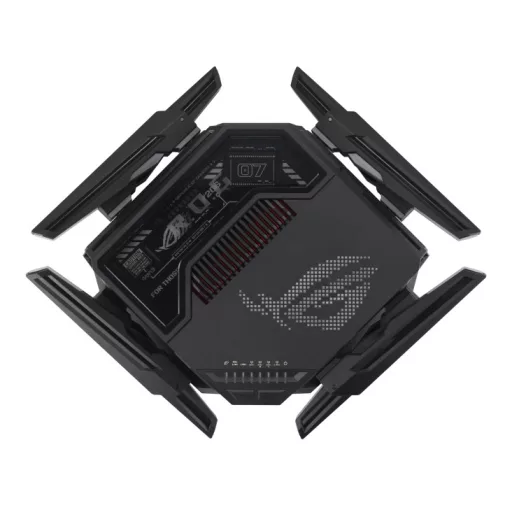 ASUS ROG Rapture GT-BE98 vezetéknélküli router 10 Gigabit Ethernet Quad-band (2.4 GHz / 5 GHz-1 / 5 GHz-2 / 6 GHz) Fekete