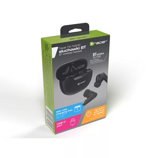 Tracer T10 TWS Headset True Wireless Stereo (TWS) Hallójárati Hívás/zene USB C-típus Bluetooth Fekete