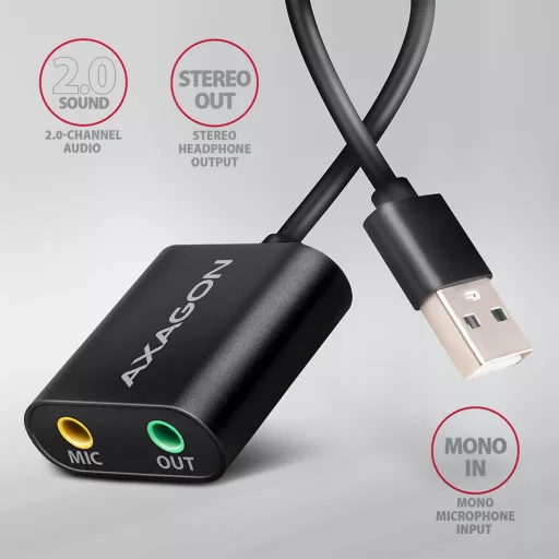 Axagon ADA-12 USB 2.0 Stereo Audio Mini-Adapter 15 cm Kabellänge - Kabel - Audio/Multimedia 2.0 csatornák