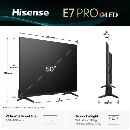Hisense 50E77Q PRO 127 cm (50") 4K Ultra HD Smart TV Wi-Fi Fekete