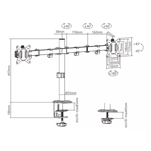 Gembird MA-D2-01 asztali TV konzol 81,3 cm (32") Fekete