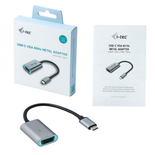 i-tec Metal C31METALVGA60HZ video átalakító kábel 0,15 M USB C-típus VGA (D-Sub) Szürke