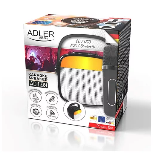 Adler AD 1199 black Karaoke speaker with microphone - SD/USB/AUX/Bluetooth