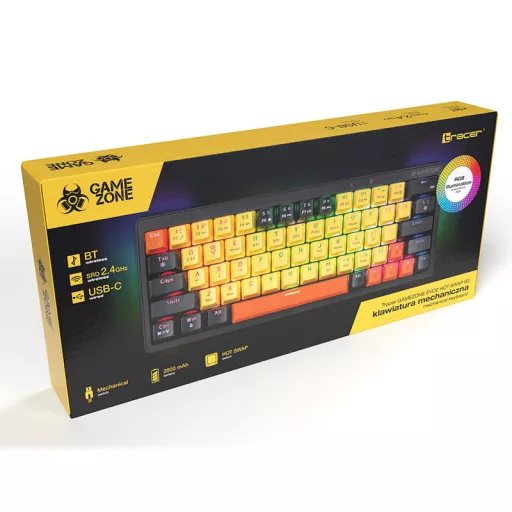 Tracer EVO2 billentyűzet Játék USB + RF Wireless + Bluetooth QWERTY Angol Fekete, Narancssárga, Sárga