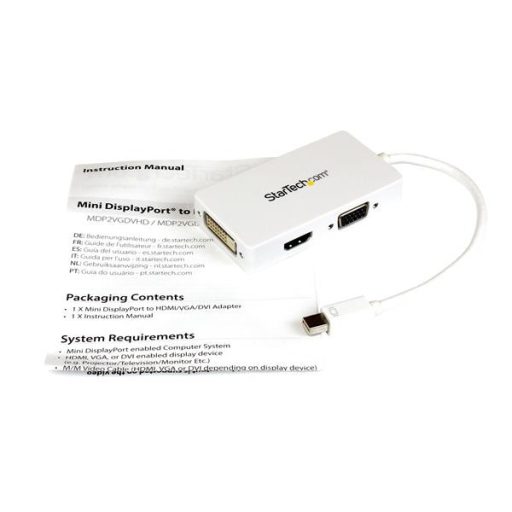 StarTech.com MDP2VGDVHDW video átalakító kábel 0,15 M Mini DisplayPort DVI-D + VGA (D-Sub) + HDMI Fehér