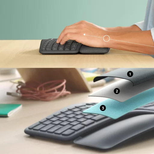 Logitech ERGO K860 billentyűzet Irodai RF vezeték nélküli + Bluetooth QWERTY Nemzetközi amerikai Grafit