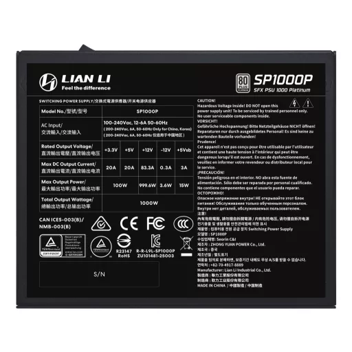 Lian Li SP1000P 1000 W 24-pin ATX SFX Fekete