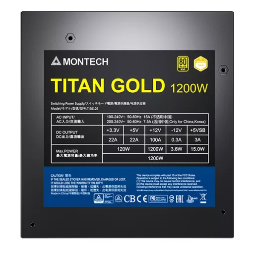 Montech TITAN GOLD 1200W 20+4 pin ATX ATX Fekete