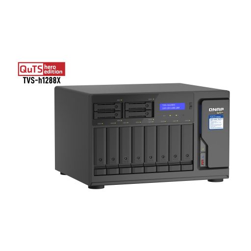 QNAP TVS-h1288X NAS Tower Intel® Xeon® W-1250 16 GB DDR4 0 TB QuTS hero Fekete