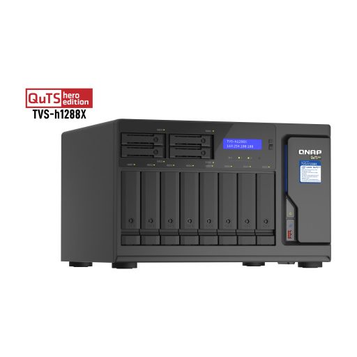 QNAP TVS-h1288X NAS Tower Intel® Xeon® W-1250 16 GB DDR4 0 TB QuTS hero Fekete