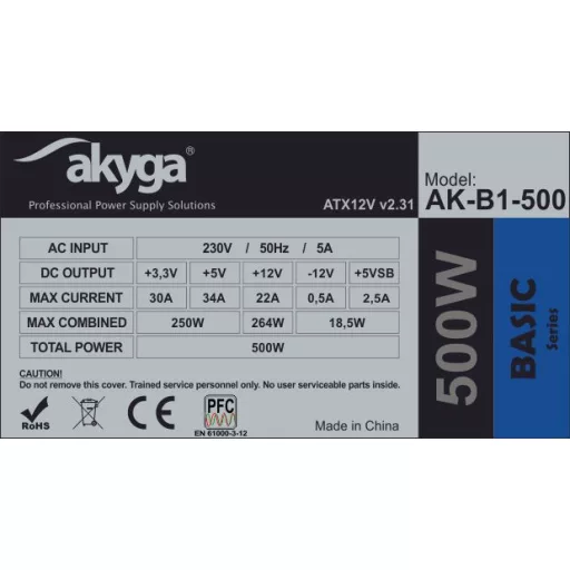 Akyga AK-B1-500 500 W 20+4 pin ATX ATX Szürke