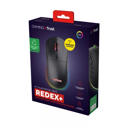 Trust GXT 927 Redex+ egér Játék Jobbkezes RF Wireless + USB Type-A Lézer 25600 DPI