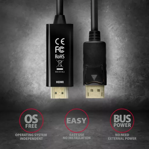 Axagon RVD-HI14C2 video átalakító kábel 1,8 M HDMI A-típus (Standard) DisplayPort Fekete
