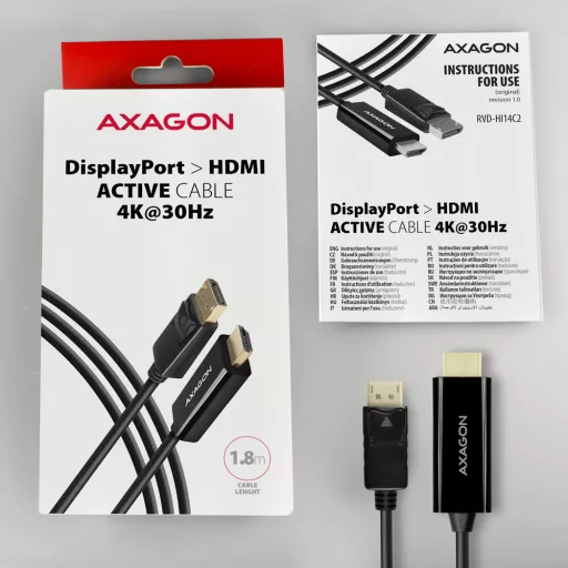 Axagon RVD-HI14C2 video átalakító kábel 1,8 M HDMI A-típus (Standard) DisplayPort Fekete