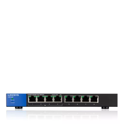 Linksys LGS108P Beállítást nem igénylő (unmanaged) L2 Gigabit Ethernet (10/100/1000) Ethernet-áramellátás (PoE) támogatása Fekete
