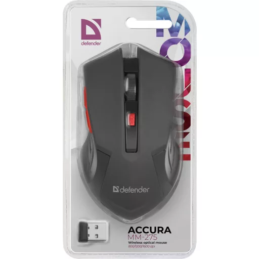 Defender ACCURA MM-275 egér Irodai Jobbkezes Vezeték nélküli RF Optikai 1600 DPI