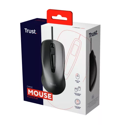Trust Carve egér Irodai Kétkezes USB A típus Optikai 1200 DPI