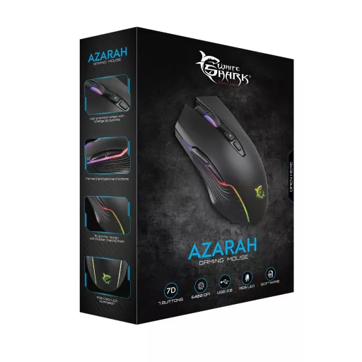 White Shark GM-5003 AZARAH egér Játék Kétkezes USB A típus Optikai 6400 DPI