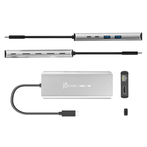 j5create JCD403-N hálózati csatlakozó USB C-típus 10000 Mbit/s Szürke