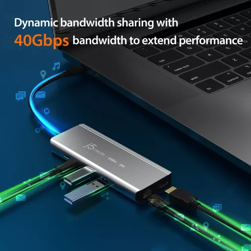 j5create JCD403-N hálózati csatlakozó USB C-típus 10000 Mbit/s Szürke