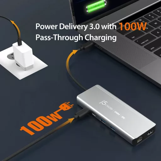 j5create JCD403-N hálózati csatlakozó USB C-típus 10000 Mbit/s Szürke