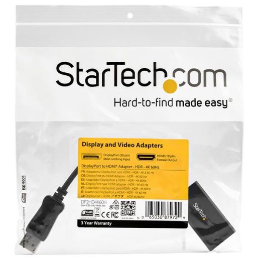 StarTech.com DP2HD4K60H video átalakító kábel 0,122 M DisplayPort HDMI A-típus (Standard) Fekete