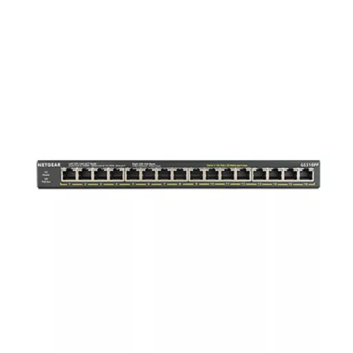 NETGEAR GS316PP Beállítást nem igénylő (unmanaged) Gigabit Ethernet (10/100/1000) Ethernet-áramellátás (PoE) támogatása Fekete