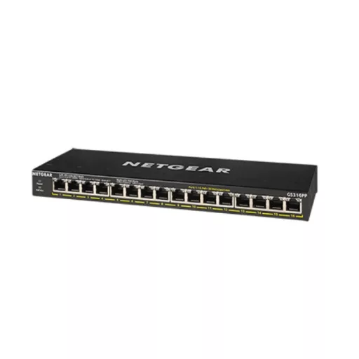 NETGEAR GS316PP Beállítást nem igénylő (unmanaged) Gigabit Ethernet (10/100/1000) Ethernet-áramellátás (PoE) támogatása Fekete