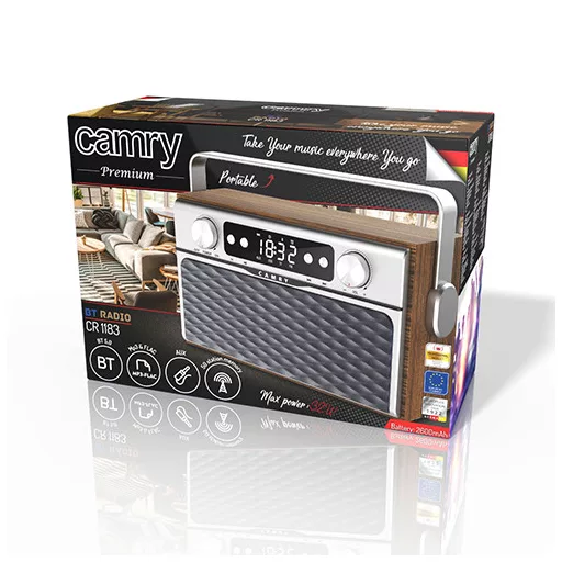 Camry Premium Radio CR 1183 Hordozható Digitális Alumínium, Fekete, Fa