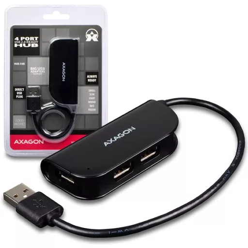 Axagon HUE-X4B hálózati csatlakozó USB 2.0 480 Mbit/s Fekete