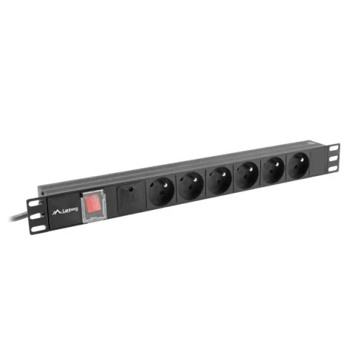 Lanberg PDU-06E-0200-BK áramelosztó egység (PDU) 6 AC kimenet(ek) 1U Fekete