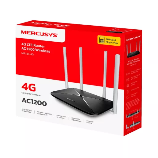 Mercusys MB135-4G vezetéknélküli router Fast Ethernet Kétsávos (2,4 GHz / 5 GHz) Fekete