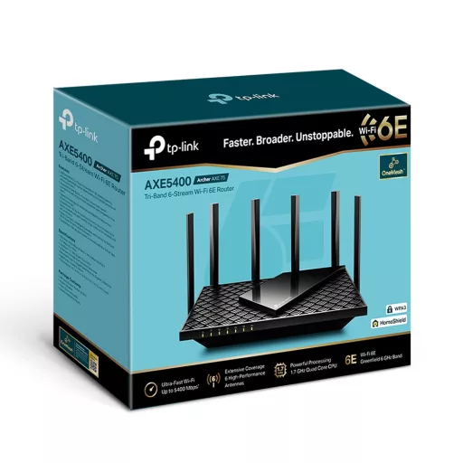 TP-Link Archer AXE75 vezetéknélküli router Gigabit Ethernet Háromsávos (2,4 GHz / 5 GHz / 6 GHz) Fekete