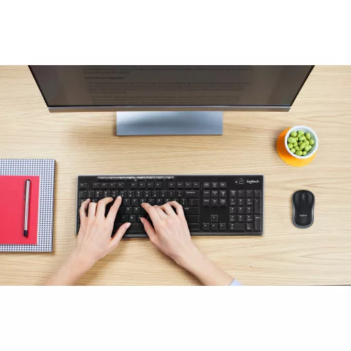 Logitech 920-004524 billentyűzet Egér mellékelve Irodai Vezeték nélküli RF AZERTY Belga Fekete