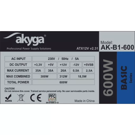 Akyga AK-B1-600 600 W 20+4 pin ATX ATX Szürke