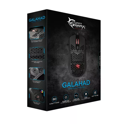 White Shark GALAHAD egér Játék Kétkezes USB A típus Optikai 7200 DPI