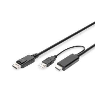   Digitus AK-330111-020-S video átalakító kábel 2 M HDMI A-típus (Standard) DisplayPort + USB Type-A Fekete