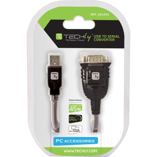 Techly IDATA USB-SER-2T soros kábel Átlátszó 0,45 M USB A típus DB-9