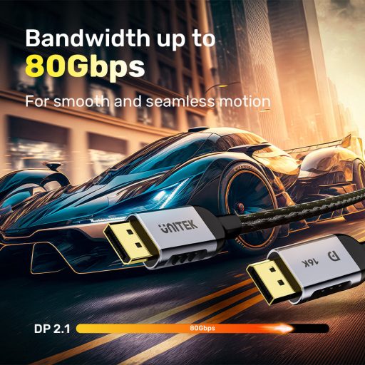 UNITEK C1626GY01-2M DisplayPort 2.1 Black Fekete, Szürke