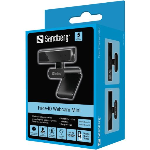 Sandberg Face-ID Webcam Mini webkamera 2 MP 1920 x 1080 pixelek USB-C Fekete