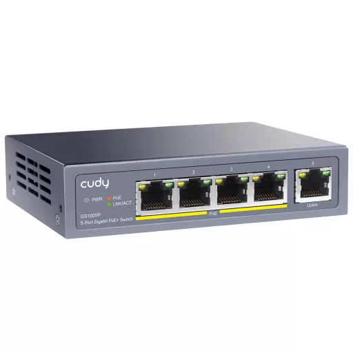 Cudy GS1005P hálózati kapcsoló Gigabit Ethernet (10/100/1000) Ethernet-áramellátás (PoE) támogatása Szürke